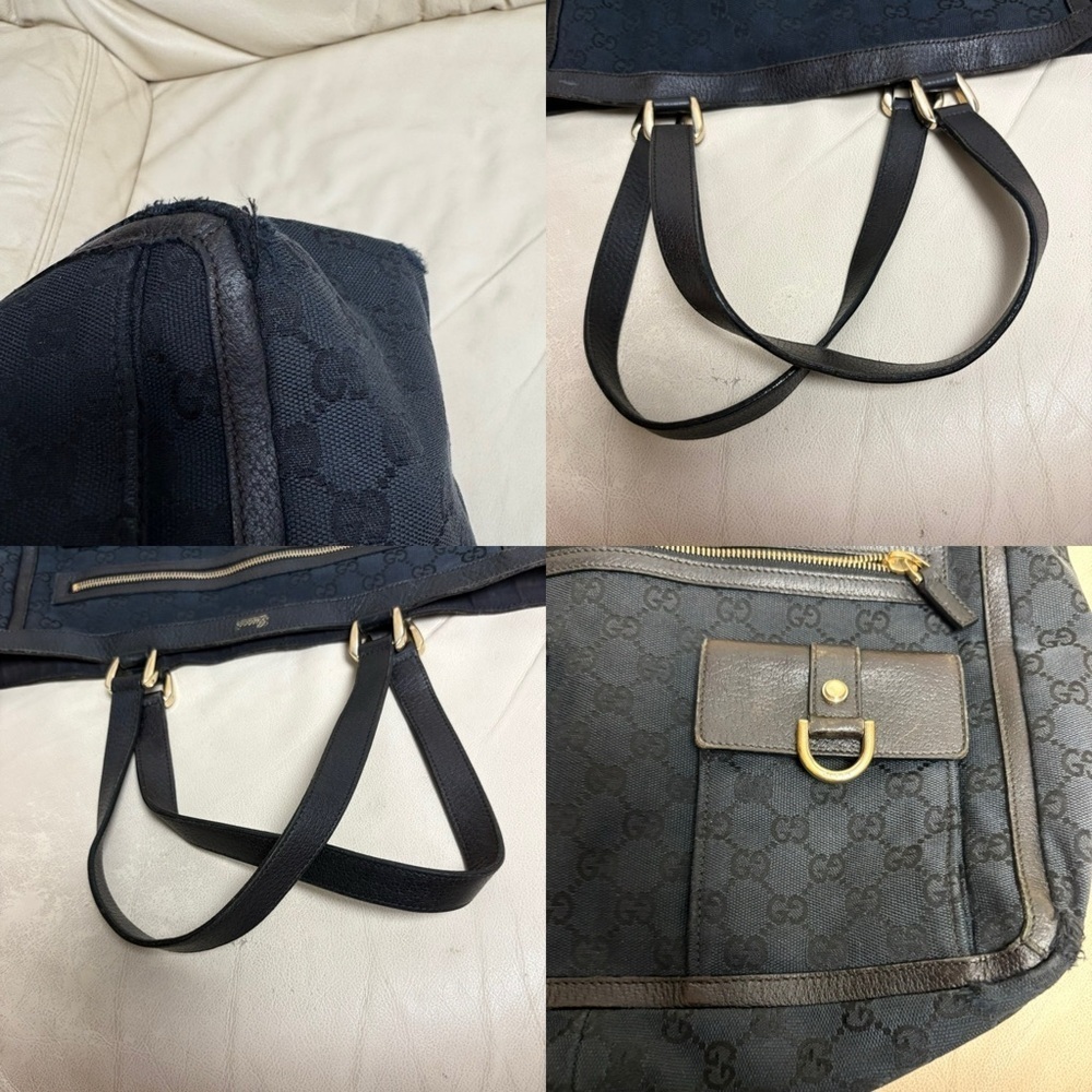 VTG GUCCI ABBEY Tote Bag Pockets Black GG Canvas GHW Leather Trim - Picture 9 of 13